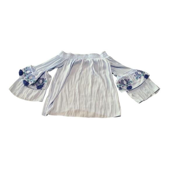 Lilly Pulitzer womens xxs blue off shoulder top tassle fringe flaw cute beachy - Picture 3 of 9